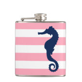 Flasques Blanc rose & Bleu Large Stripes Motif Seahorse (Devant)