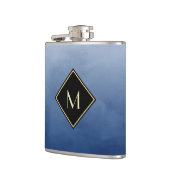 Flasques Bleu Brossé Élégant Avec Monogramme Or Simple (Gauche)