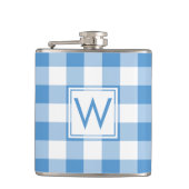 Flasques Bleu clair et blanc Motif à plaid avec monogramme (Devant)