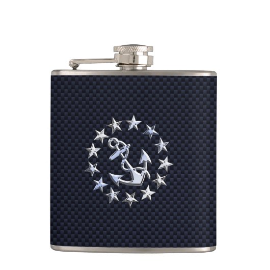 Flasques Bleu fibre de carbone Nautique Chrome Yacht drapea (Devant)