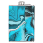 Flasques Bleu, noir et Marbre blanc Fluid Art (Dos)