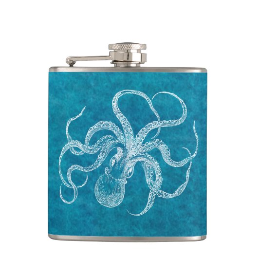 Flasques Bleu turquoise d'aquarelle de poulpe vintage de (Devant)