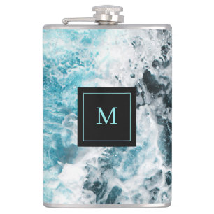 Flasques Blue Black Ocean Waves Hawaii Monogramme