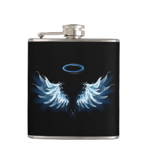 Flasques Blue Glowing Angel Wings on black background