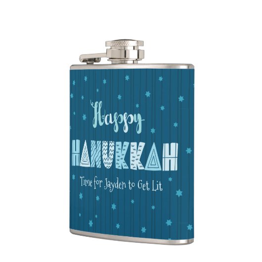 Flasques Blue Happy Hanoukka Typographie Star of David Nom (Gauche)