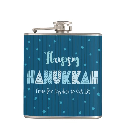 Flasques Blue Happy Hanoukka Typographie Star of David Nom (Devant)