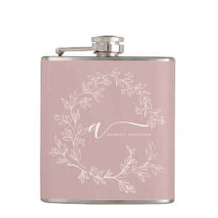 Flasques Blush Dusty rose moderne Script Girl Monogramme No