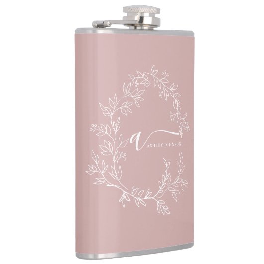 Flasques Blush Dusty rose moderne Script Girl Monogramme No (Droite)