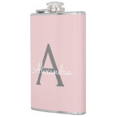 Flasques Blush Pink Grey Modern Script Girly Monogram (Gauche)