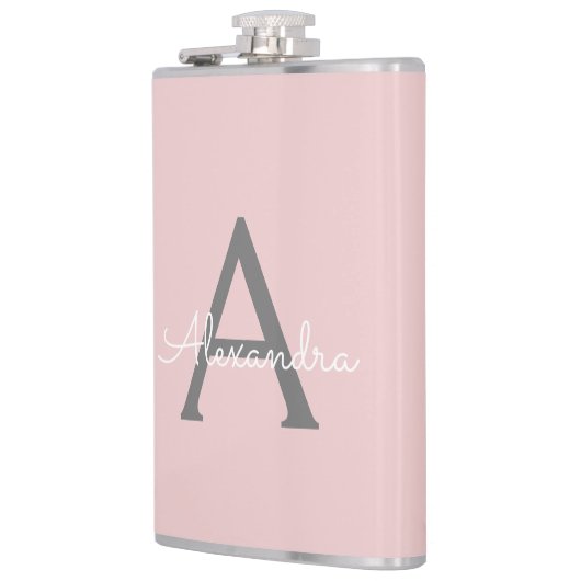 Flasques Blush Pink Grey Modern Script Girly Monogram (Gauche)
