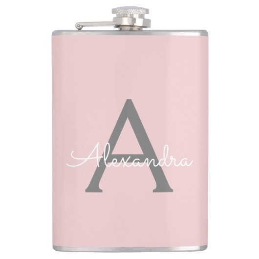 Flasques Blush Pink Grey Modern Script Girly Monogram (Devant)