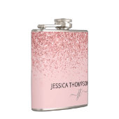 Flasques Blush Rose Pailleté Monogramme Simple Nom (Droite)