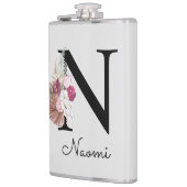Flasques Boho rose monogramme Floral initial N (Gauche)