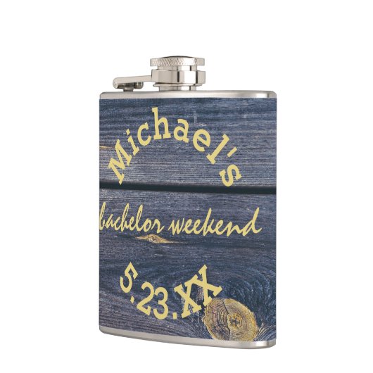 Flasques Bois bleu rustique | Monogramme de fin de semaine  (Gauche)