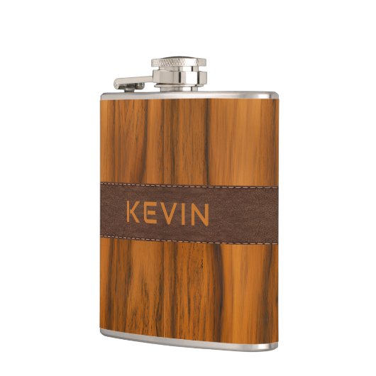 Flasques Bois d'acajou et tecture de cuir marron (Gauche)