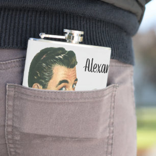 Flasques Boissons Cocktails Vintage, Homme Buvant des Boiss