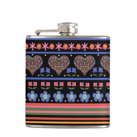 Flasques Bordure style d'art populaire chic sur noir : flac (Devant)