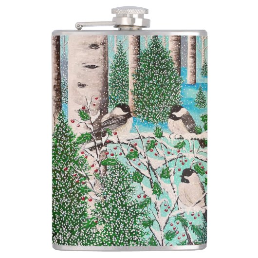 Flasques Bouteille d'eau Christmas Chickadee Chatter (Devant)