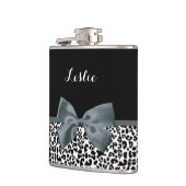 Flasques Bow gris Empreinte de léopard sophistiqué avec nom (Gauche)