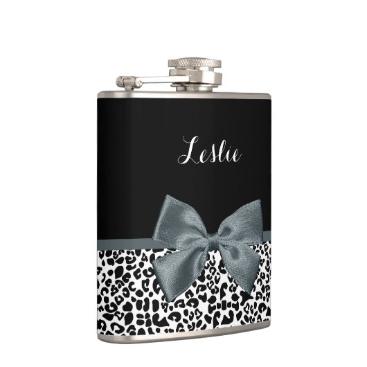 Flasques Bow gris Empreinte de léopard sophistiqué avec nom (Droite)