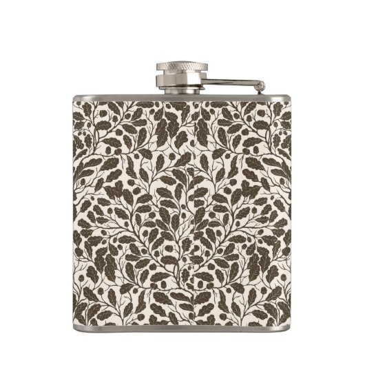 Flasques Branches de chêne et feuilles, motif damassé en br (Dos)