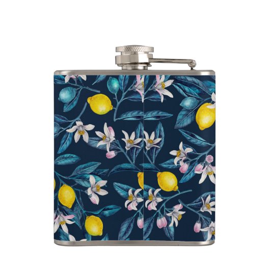 Flasques Branches de citron avec fleurs et fruits sur le bl (Dos)