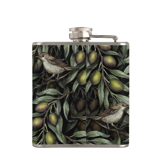 Flasques Branches d'olivier et Parulines (Dos)