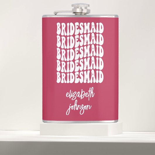 Flasques Bridesmaid Pink Retro Personnalisé Bachelorette