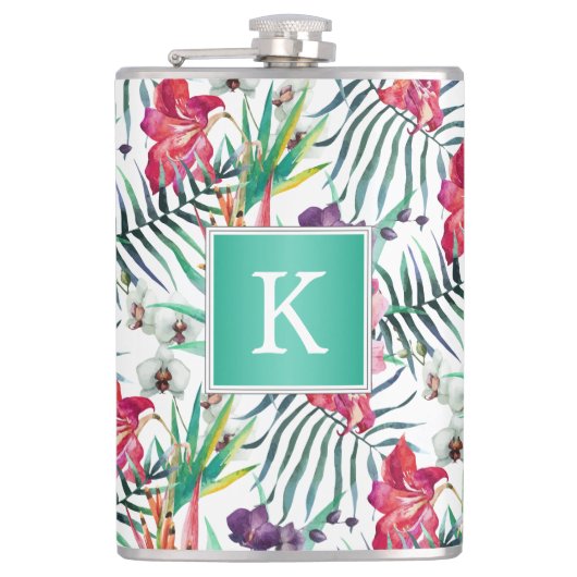 Flasques Bright Tropical Floral avec Monogramme (Devant)