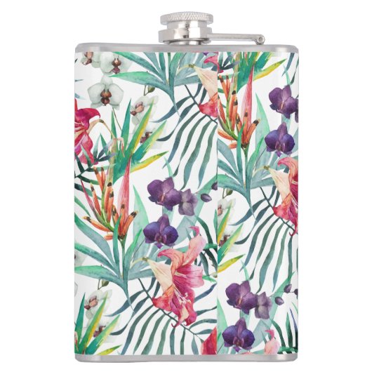 Flasques Bright Tropical Floral avec Monogramme (Dos)
