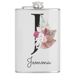 Flasques Broderie Rose Boho Floral Initiale J