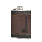 Flasques Brown Faux en cuir Monogramme Groomsman Cadeau (Gauche)
