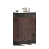 Flasques Brown Faux en cuir Monogramme Groomsman Cadeau (Droite)