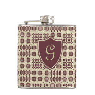 Flasques Brown, Tapisserie galloise beige Monogramme Hip Fl