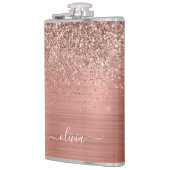 Flasques Brushed metal rose Gold Pink Glitter Monogram (Gauche)