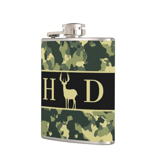 Flasques Buck Deer Chasse Monogramme Initiales (Gauche)