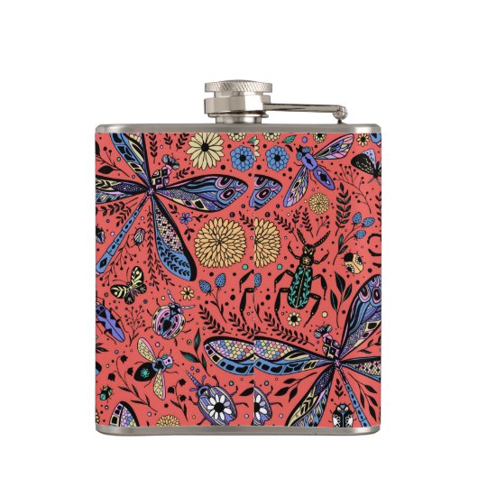 Flasques Bugs de Doodle sur corail rouge (Dos)