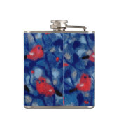 Flasques Bullfinies, oiseaux rouges, arbres de la forêt ble (Dos)