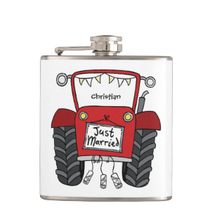 Flasques Cadeau de mariage personnalisé tracteur rouge camp