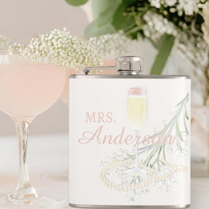 Flasques Cadeau de mariage rose Perles & Prosecco pour la m