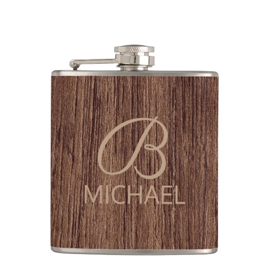 Flasques Cadeau de monogramme à grain de bois rustique pour (Devant)