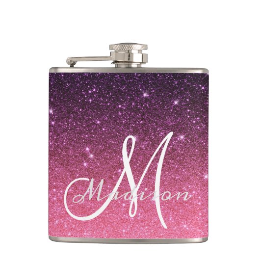 Flasques Cadeau de Parties scintillant rose violet Monogram (Devant)