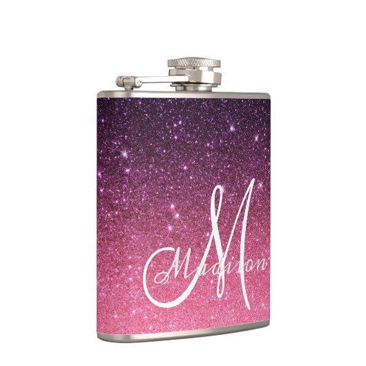 Flasques Cadeau de Parties scintillant rose violet Monogram (Droite)