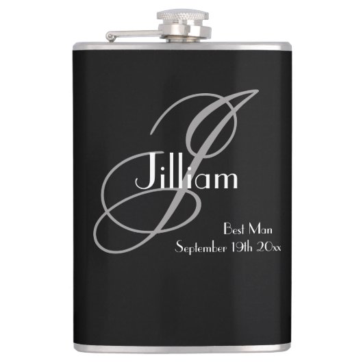 Flasques Cadeau de témoin écriture noir blanc monogramme él (Devant)