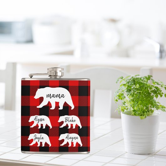 Flasques Cadeau moderne Rouge Plaid Et Blanc Mama Ours