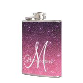 Flasques Cadeau Paillettes Rose Violet Ombré Monogramme (Gauche)