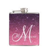Flasques Cadeau Paillettes Rose Violet Ombré Monogramme (Devant)