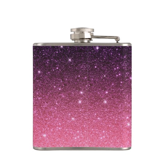 Flasques Cadeau Paillettes Rose Violet Ombré Monogramme (Dos)