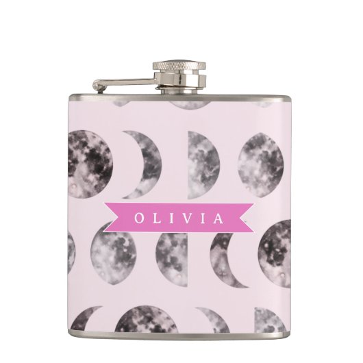 Flasques Cadeau Personnalisé de Phase de Lune Rose Céleste (Devant)