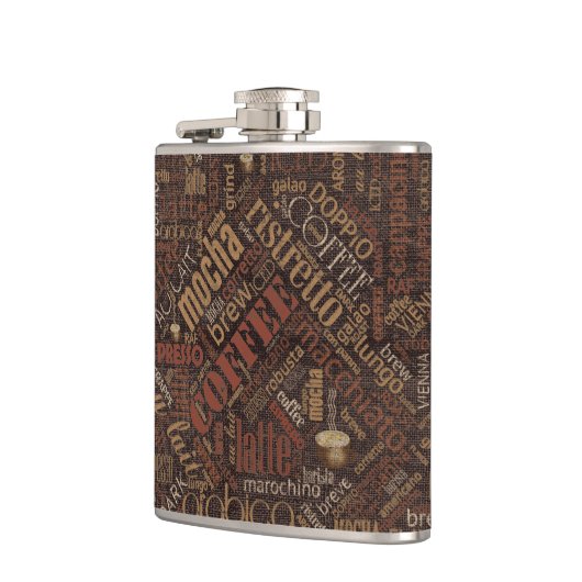 Flasques Café sur Burlap Word Cloud Brown ID283 (Gauche)